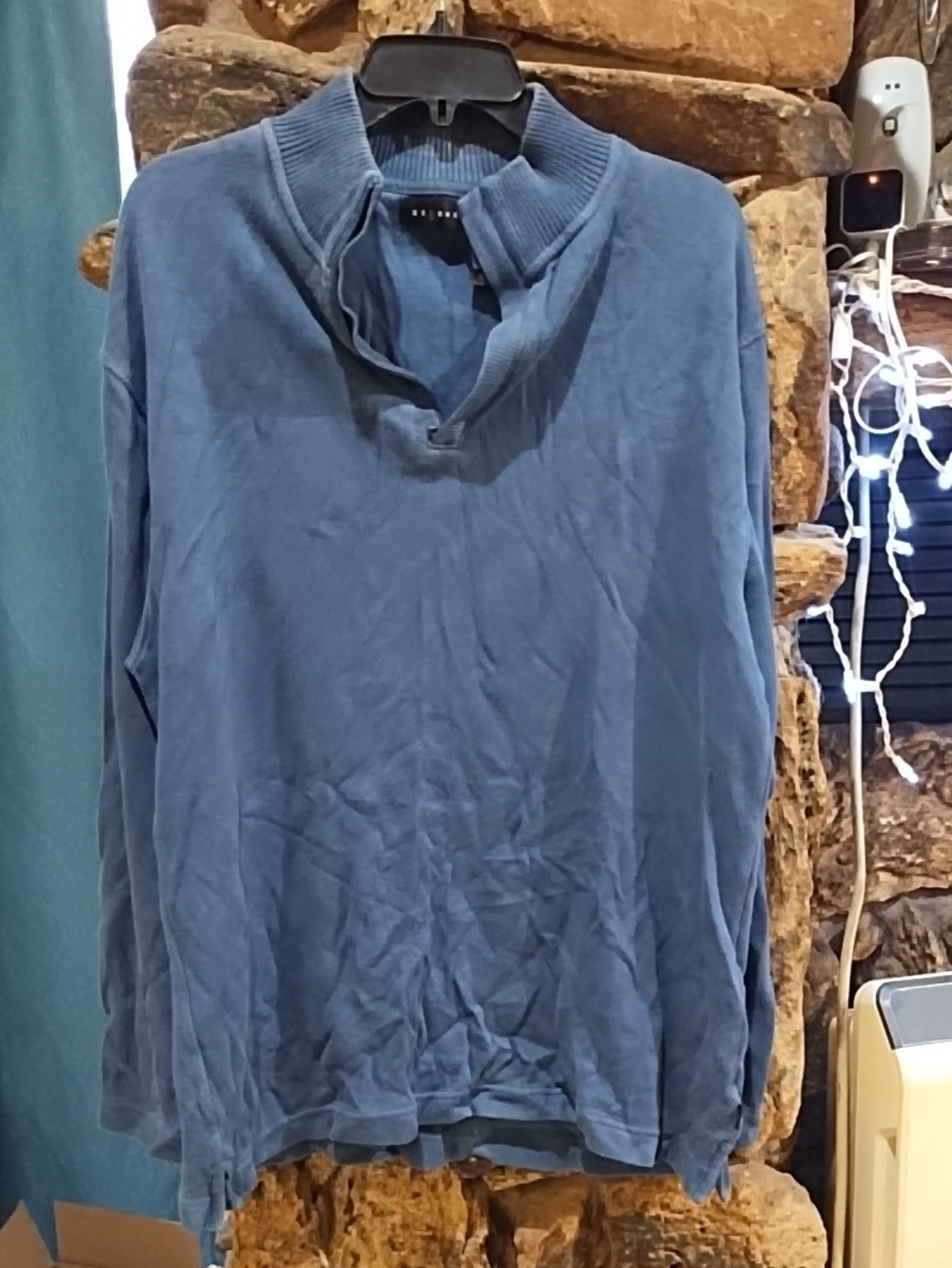 Access Blue Pullover Top - Casual Ribbed Collar